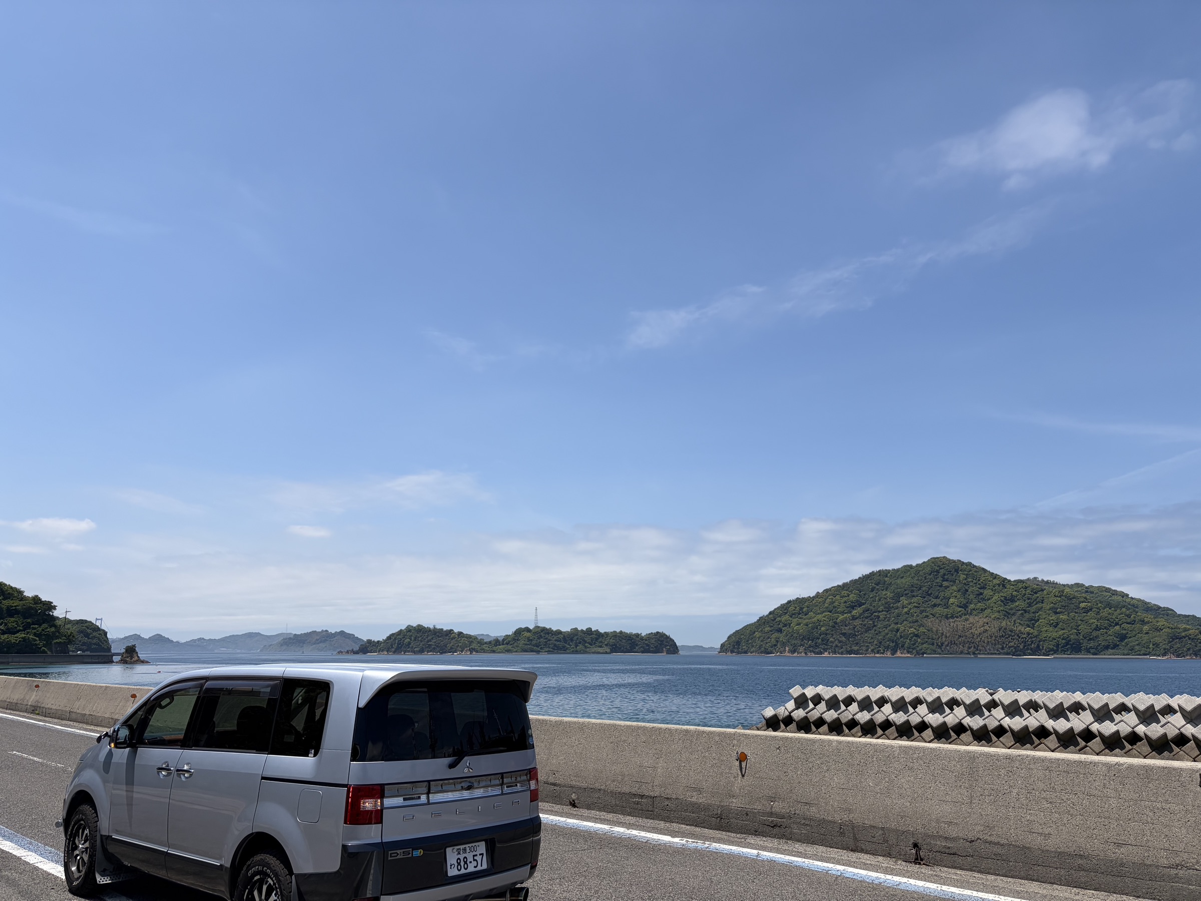 今治市大島の海岸線に停まる実際のデリカD:5